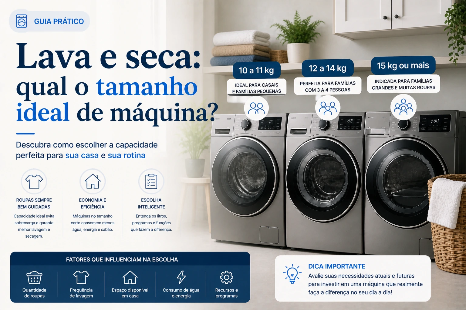 Lava e seca: qual o tamanho ideal de máquina?