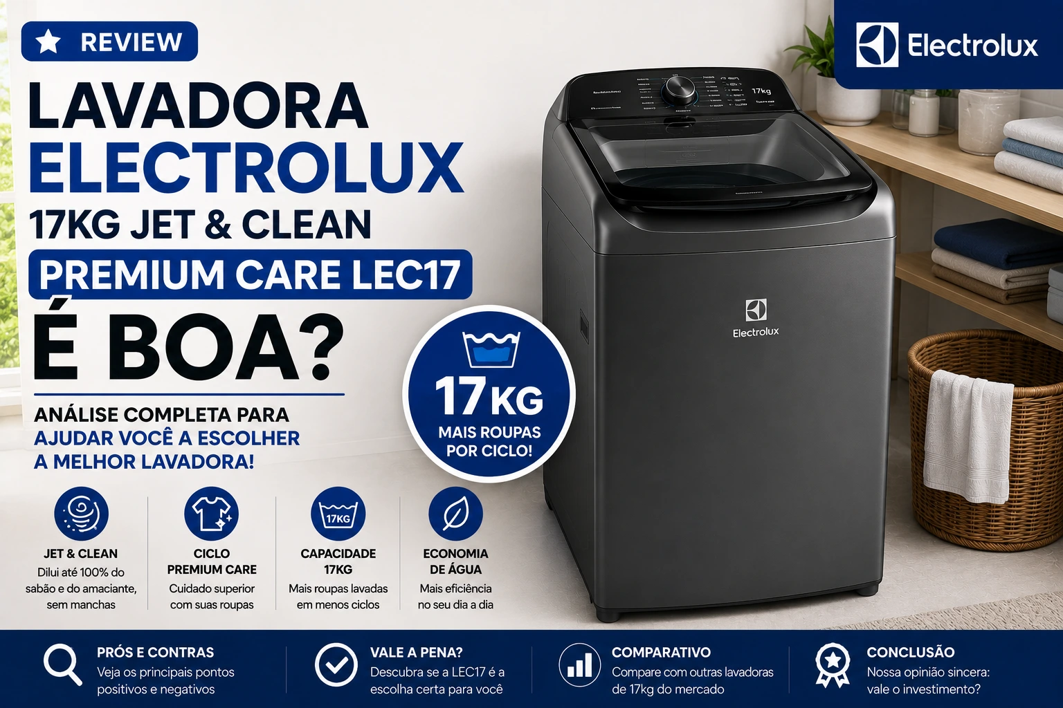 Lavadora Electrolux 17kg Jet & Clean Premium Care LEC17 é boa?
