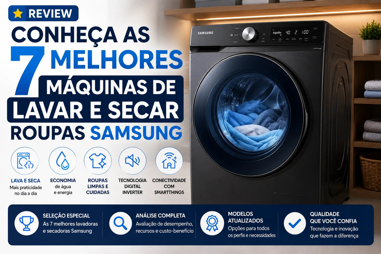 Conheça as 7 melhores máquinas de lavar e secar roupas Samsung