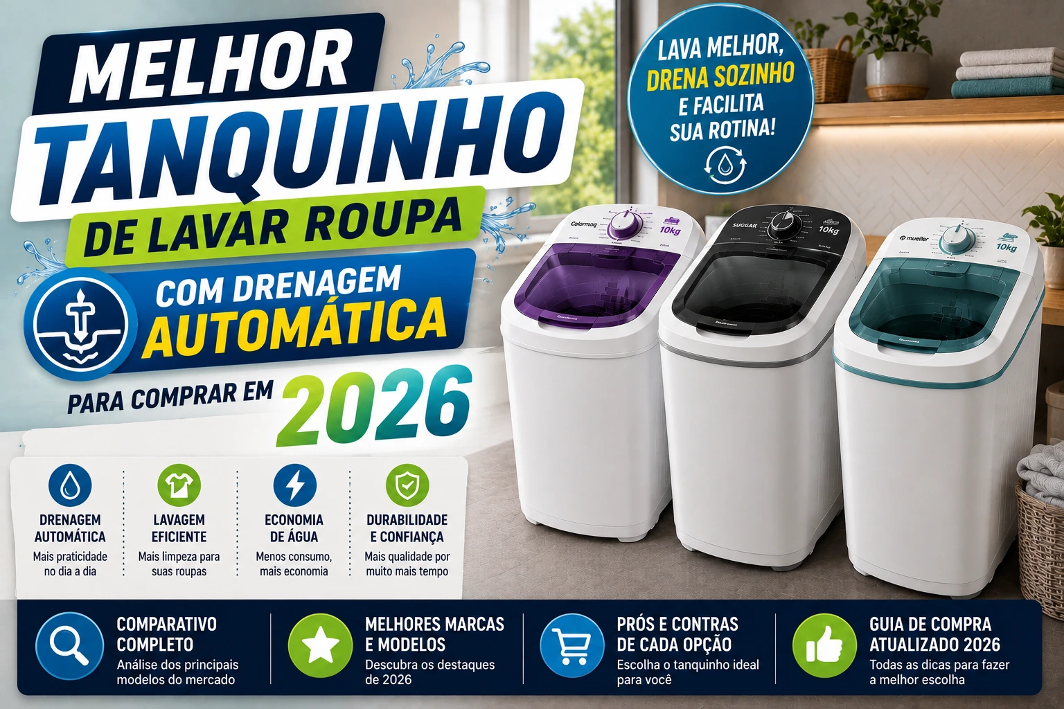 Melhor tanquinho de lavar roupa com drenagem automática para comprar em 2026