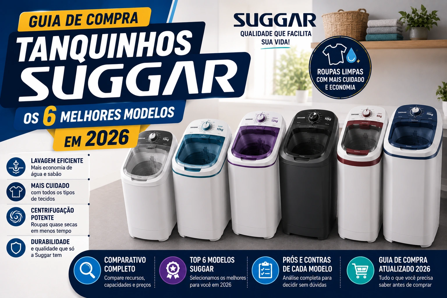 Guia de Compra Tanquinhos Suggar: Os 6 Melhores modelos em 2026