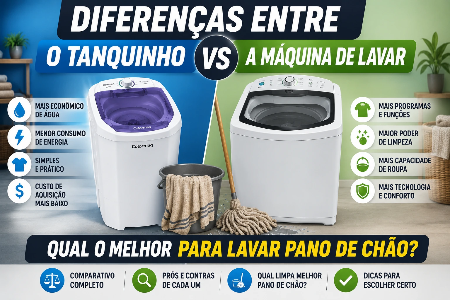 Diferenças entre o tanquinho e a máquina de lavar: Qual o melhor para lavar pano de chão