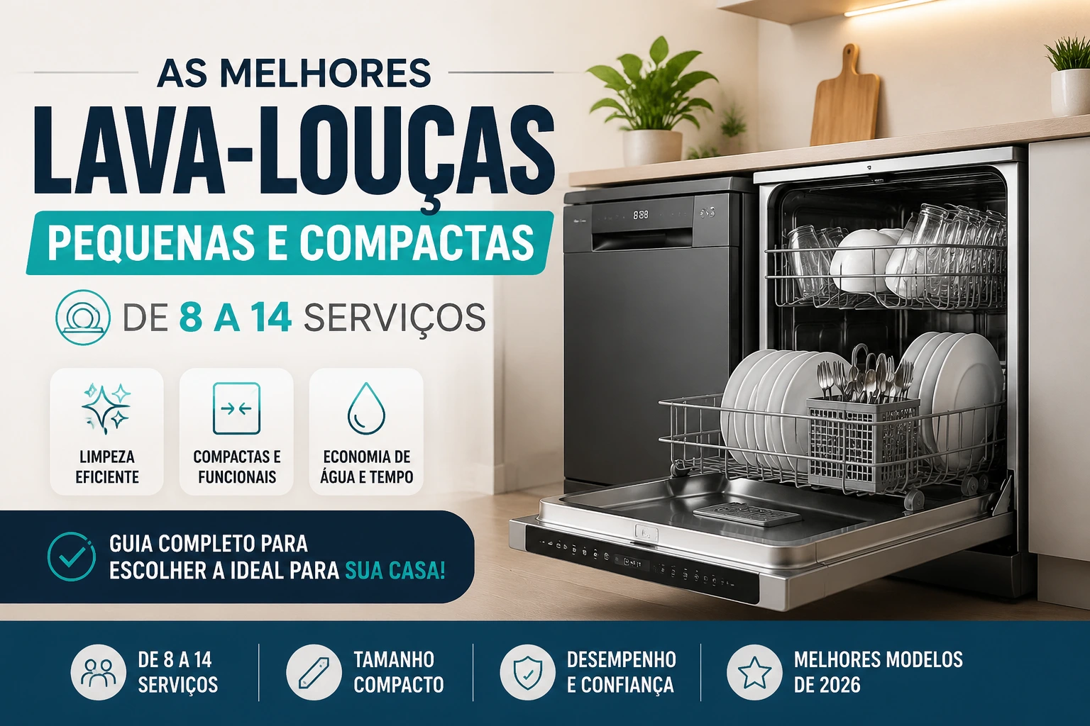 As melhores lava-louças Pequenas e Compactas: de 8 a 14 serviços