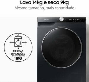 2 Lavadora e Secadora Samsung QDrive 14Kg Black Inox 127V WD14TP34DSB AZ