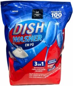 1-Dish Washer 3 em 1 Pó Detergente Sabão para Máquina Lava-Louças Pratos Embalagem Econômica com 2,5kg com Oxigênio Ativo - Rende até 100 Lavagens e Dispensa