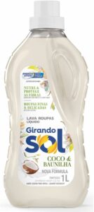 1 Girando Sol Lava Roupas Líquido Coco 1L Sabão Líquido Lava Roupa Perfumado Branco Ação Delicada Proteção E Cuidado Roupas Brancas E Coloridas
