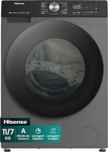 1 Hisense Lava e Seca, 11kg Lavagem 7kg Secagem, Wi-Fi, Steam, 13 Programas, Motor Inverter, Painel Touch, Titanium WD3S11-127V