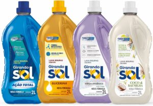 3 Girando Sol Lava Roupas Líquido Coco 1L Sabão Líquido Lava Roupa Perfumado Branco Ação Delicada Proteção E Cuidado Roupas Brancas E Coloridas