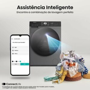 5 Hisense Lava e Seca, 11kg Lavagem 7kg Secagem, Wi-Fi, Steam, 13 Programas, Motor Inverter, Painel Touch, Titanium WD3S11-127V