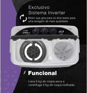 5 Praxis Máquina de Lavar Roupas 10kg 2 em 1 Lava 6kg e Centrifuga 4kg 127v Branca