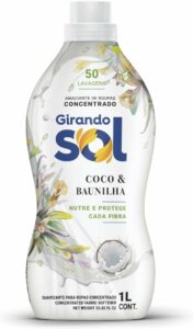 1 Girando Sol Amaciante Concentrado Coco E Baunilha 1L Amaciante De Roupas Concentrado Branco Nutre E Protege Cada Fibra Rende 50 Lavagens