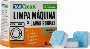 1 Limpa Maquina de Lavar Roupas em Tabletes Pastilhas TabClean kit c 12 unds de 15g (180g) 12 Ciclos de Limpeza e Higienização para todas as maquinas de Lavar Roupas c tampa frontal ou superior.