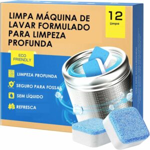 1 Pastilhas para Limpeza de Máquina de Lavar Roupas – Kit com 12 Unidades - Limpa Máquina Eficiente para Tampa Frontal e Superior