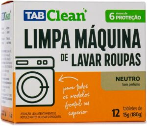 2 Limpa Maquina de Lavar Roupas em Tabletes Pastilhas TabClean kit c 12 unds de 15g (180g) 12 Ciclos de Limpeza e Higienização para todas as maquinas de Lavar Roupas c tampa frontal ou superior.