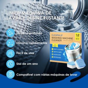 2 Pastilhas para Limpeza de Máquina de Lavar Roupas – Kit com 12 Unidades - Limpa Máquina Eficiente para Tampa Frontal e Superior