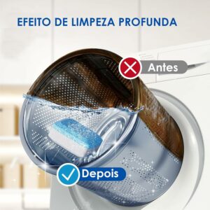 3 Pastilhas para Limpeza de Máquina de Lavar Roupas – Kit com 12 Unidades - Limpa Máquina Eficiente para Tampa Frontal e Superior