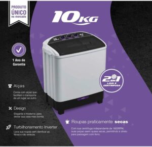 4 Praxis Máquina de Lavar Roupas 10kg 2 em 1 Lava 6kg e Centrifuga 4kg 127v Branca