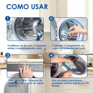 5 Pastilhas para Limpeza de Máquina de Lavar Roupas – Kit com 12 Unidades - Limpa Máquina Eficiente para Tampa Frontal e Superior